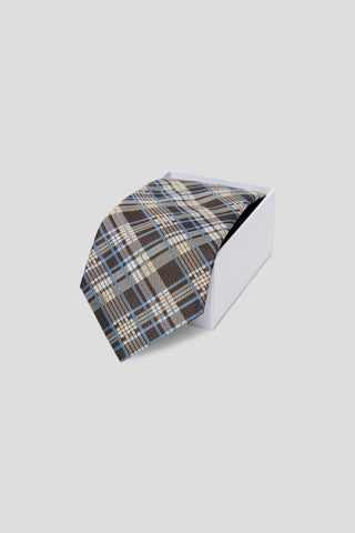 Tie - Brown W blue checkered