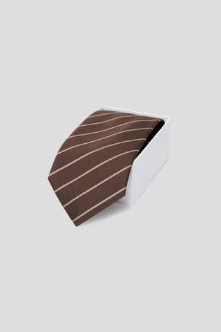 Tie - Brown W beige stripe